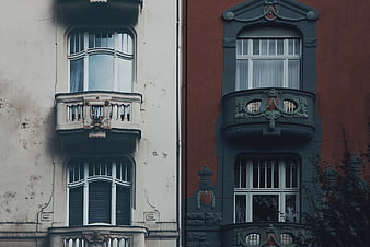 Contrasting European Apartment Balconies and Windows