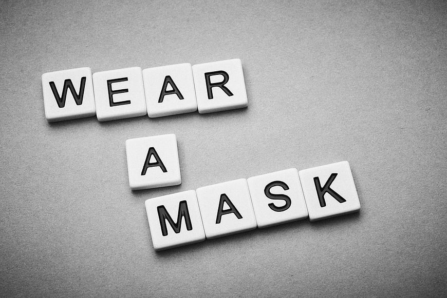 Wear a Mask Text on White Letter Tiles