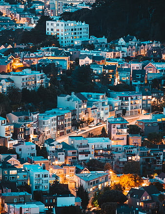 Aerial View of San Francisco Houses at Dusk
