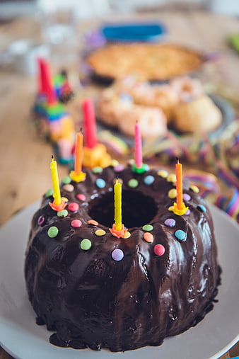 Chocolate Bundt Cake with Colorful Birthday Candles