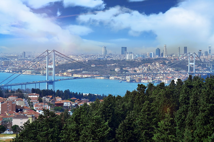 Istanbul Bosphorus Bridge and Cityscape View