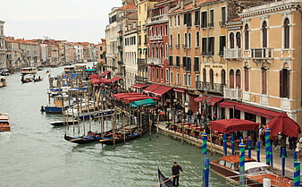 Venice Grand Canal with Gondolas and Historic Buildings