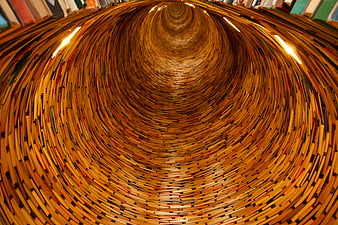Abstract Wooden Tunnel with Radial Symmetry and Warm Lighting