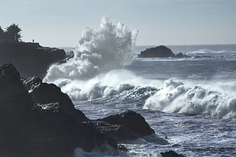 Powerful Ocean Waves Crashing Against Rocky Coastline