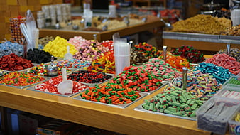 Colorful Bulk Candy Display in a Market Shop