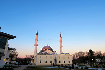 Mosque with Minarets at Sunset