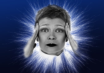 Distressed Woman With Electric Static Discharge Concept