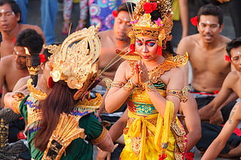 Traditional Balinese Kecak Dance Performance with Elaborate Costumes