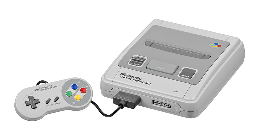 Nintendo Super Famicom Console and Controller on White Background