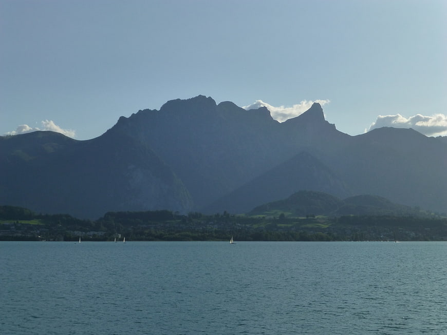 Sailboats on Lake Thun with Stockhorn Mountain Background