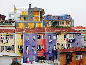 Colorful stacked houses in Valparaiso, Chile