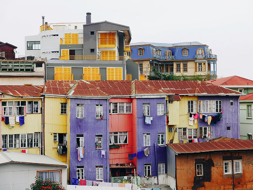 Colorful stacked houses in Valparaiso, Chile