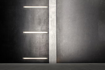 Minimalist concrete wall with horizontal fluorescent lights