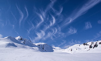 Snowy Alpine Landscape with Dramatic Cirrus Clouds