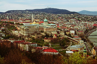 Aerial View of Buda Castle and Budapest Cityscape
