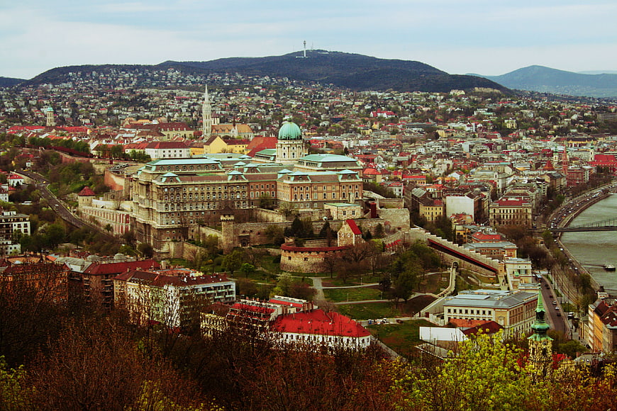 Aerial View of Buda Castle and Budapest Cityscape
