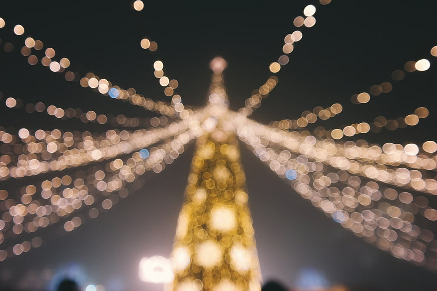 Abstract Bokeh Christmas Tree Lights at Night