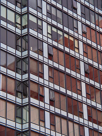 Modern Office Building Facade with Geometric Window Pattern