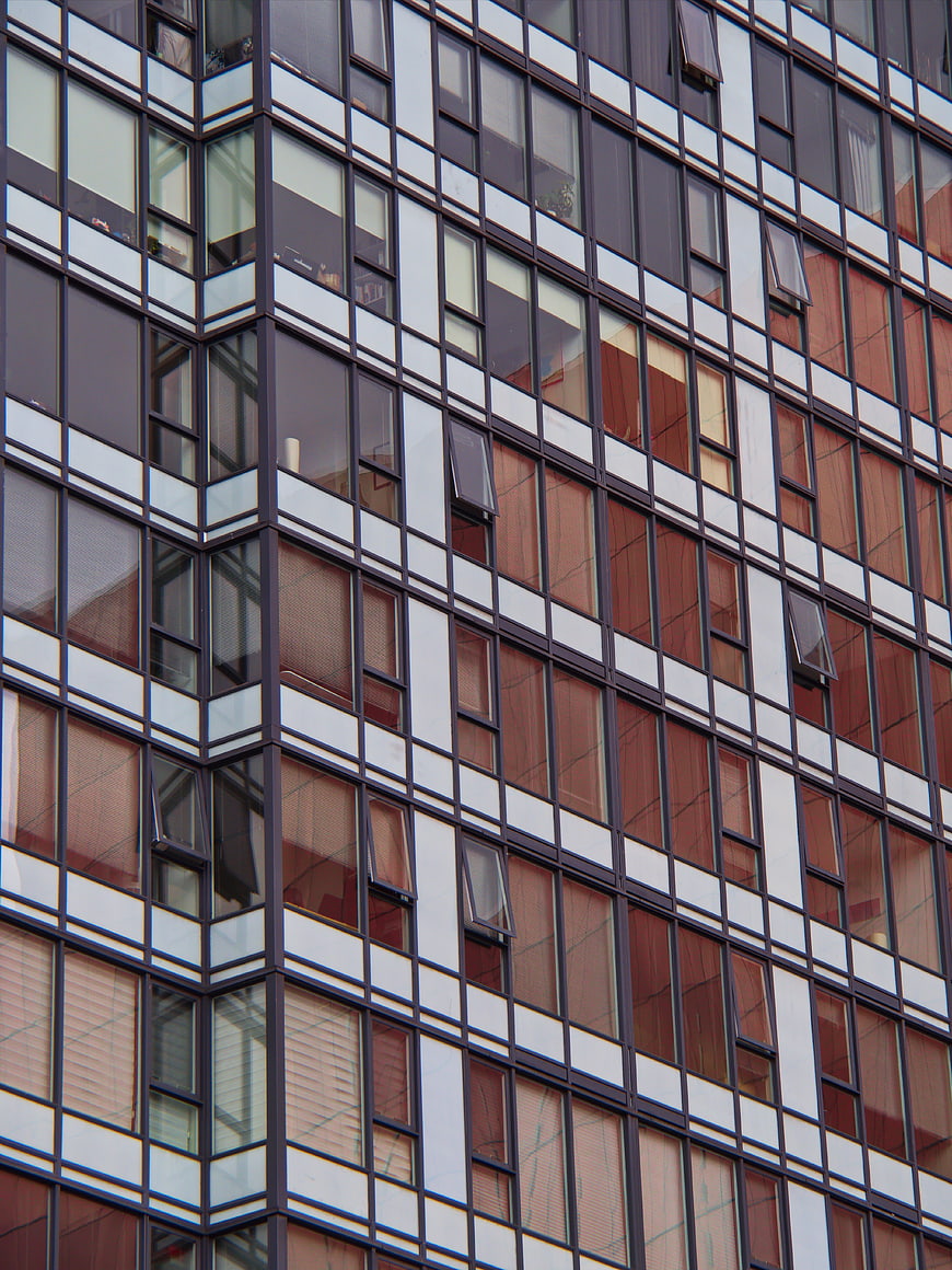 Modern Office Building Facade with Geometric Window Pattern