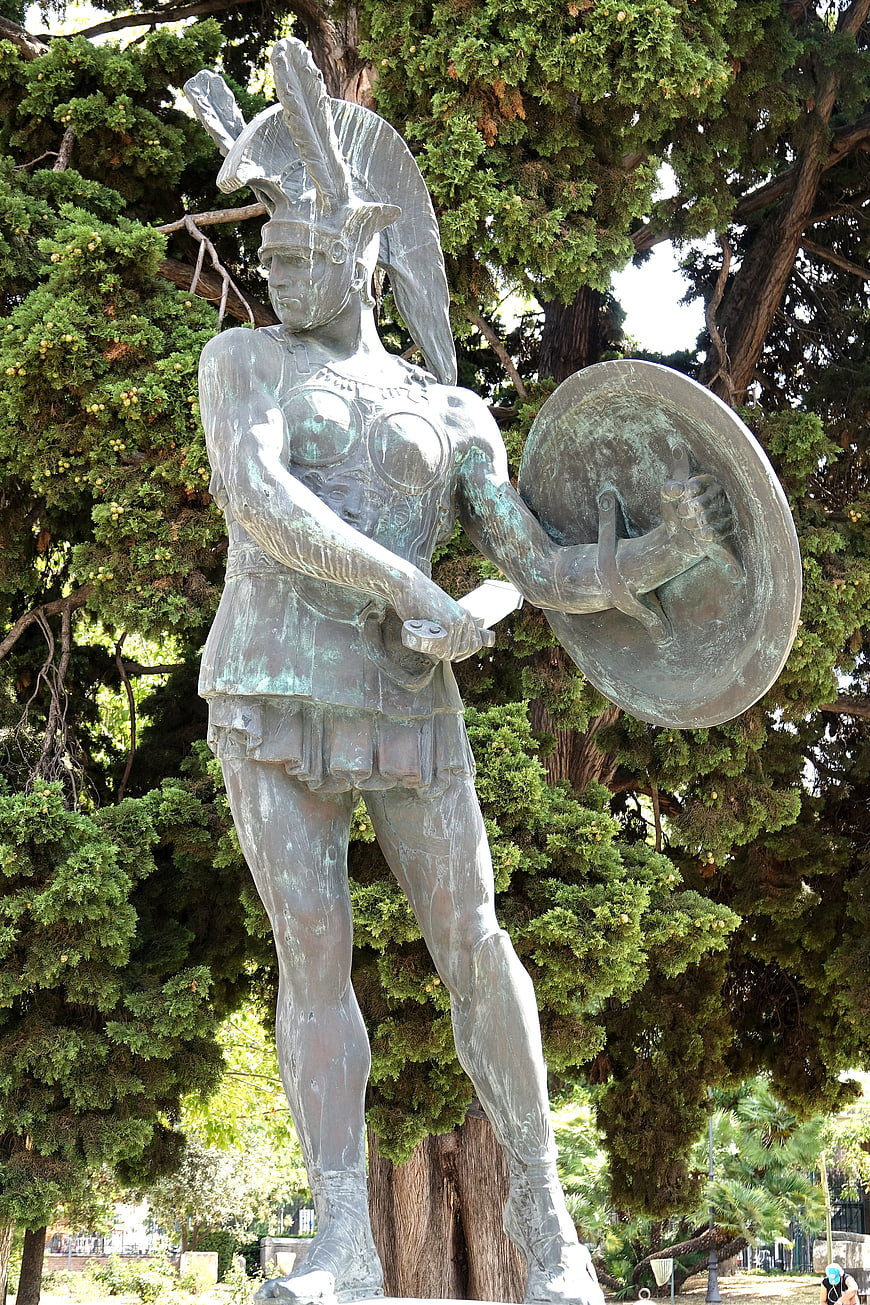 Bronze Statue of Roman Warrior with Shield and Sword