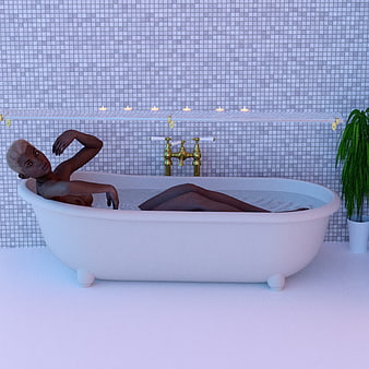 3D Render of Woman Relaxing in Bathtub with Candles