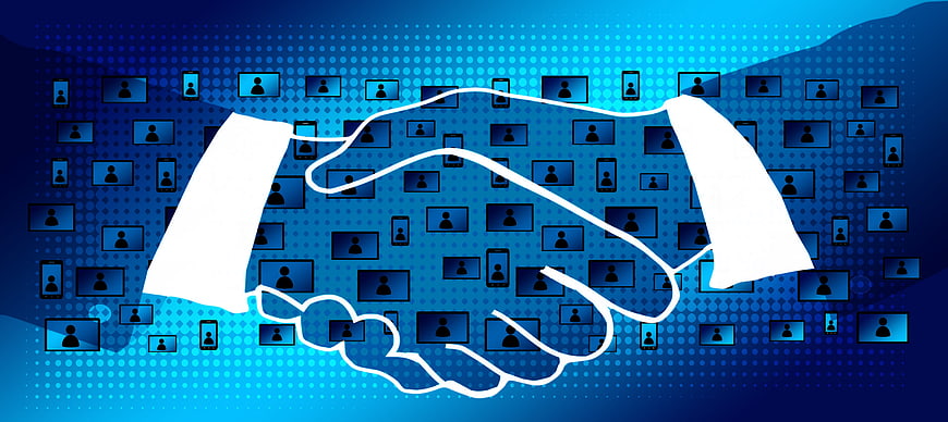 Digital Handshake Illustration for Blockchain and Data Security