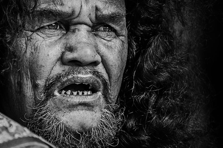 Intense Black and White Portrait of Elderly Man with Beard