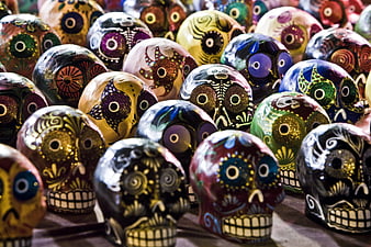 Colorful Hand-Painted Sugar Skulls for Day of the Dead