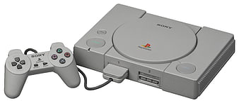 Original Sony PlayStation Console And Controller On White Background