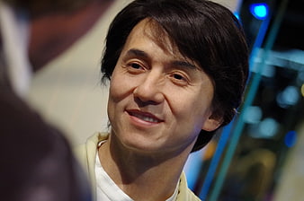 Close-up of Jackie Chan wax figure smiling