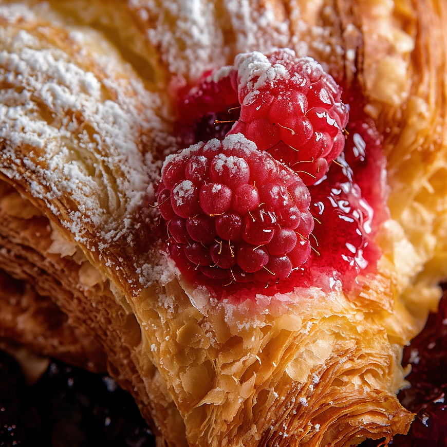 Close-up of Raspberry Pastry with Powdered Sugar