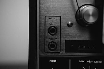 Close-up of vintage audio recorder microphone input panel