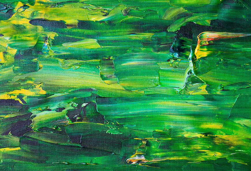 Abstract green and yellow oil painting texture close up
