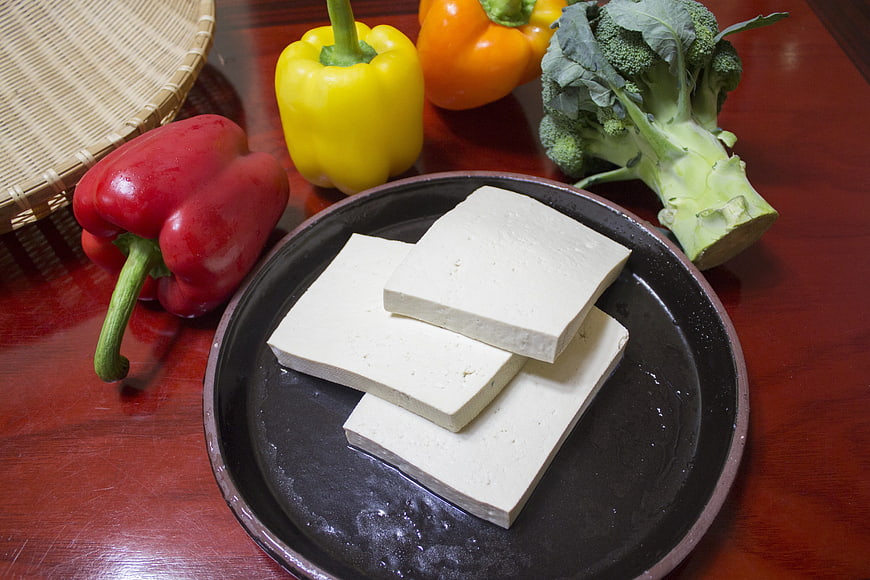 Fresh Tofu Slices with Colorful Bell Peppers and Broccoli