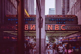 Radio City Music Hall NBC Studios Neon Sign Reflection