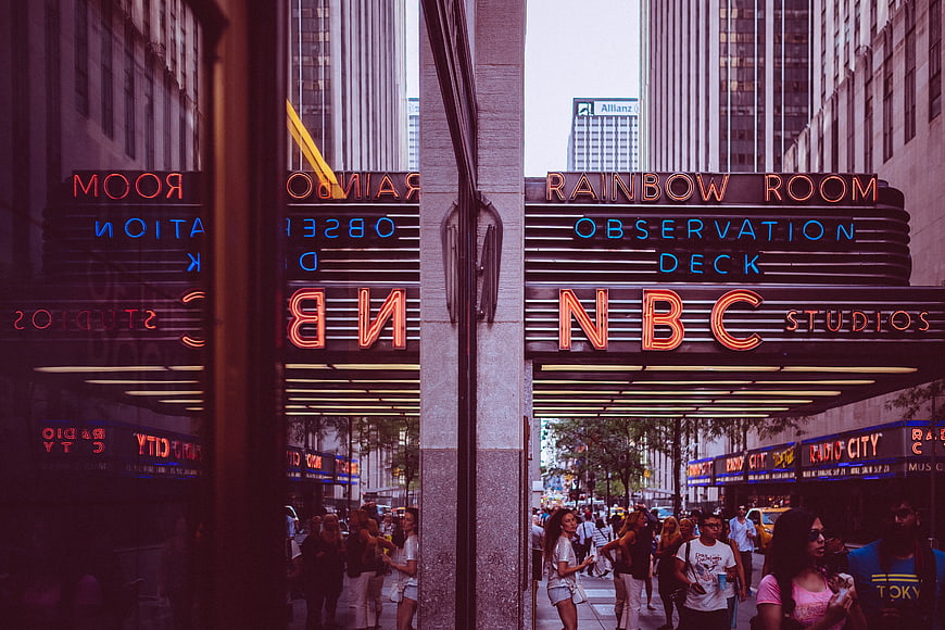 Radio City Music Hall NBC Studios Neon Sign Reflection