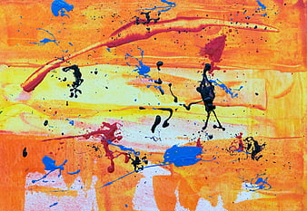 Abstract Orange and Blue Paint Splatter Art