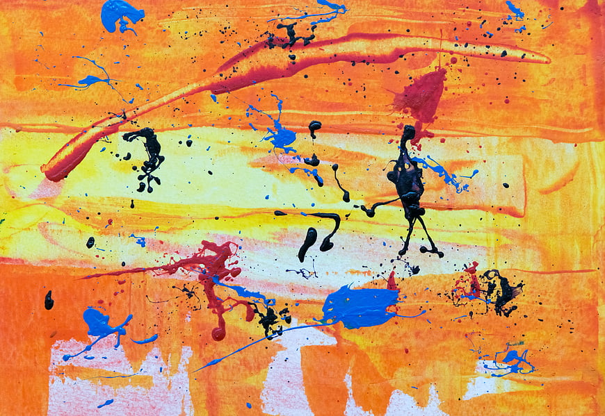 Abstract Orange and Blue Paint Splatter Art