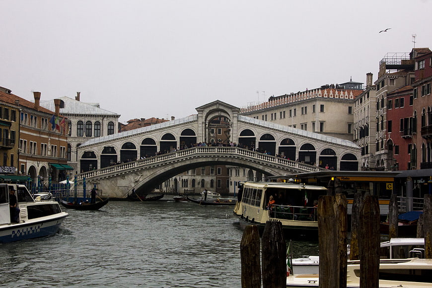 Rialto Bridge Venice Italy Canal Traffic