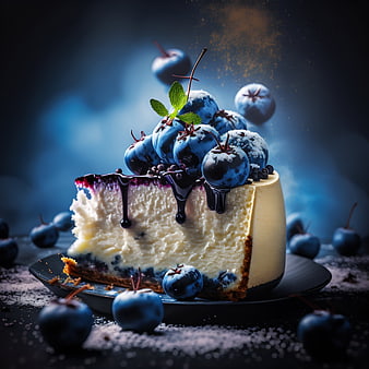 Cinematic Blueberry Cheesecake Slice with Dripping Glaze