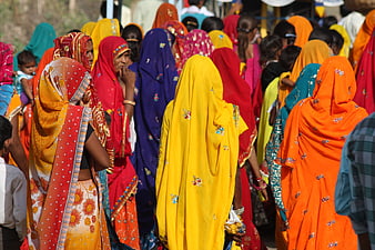 Colorful Indian Women In Traditional Sarees At Cultural Gathering