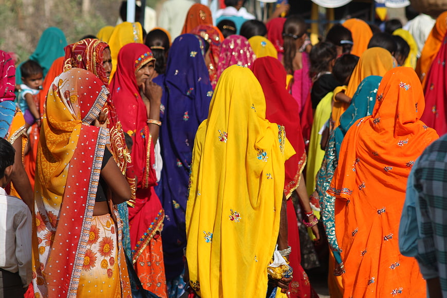 Colorful Indian Women In Traditional Sarees At Cultural Gathering