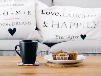Cozy Home Breakfast Scene With Muffins And Coffee On Wooden Table