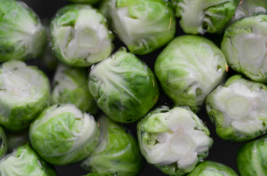Fresh Brussels Sprouts in Water Close-Up