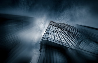 Dramatic Low Angle Skyscraper Architecture Against Dark Moody Sky