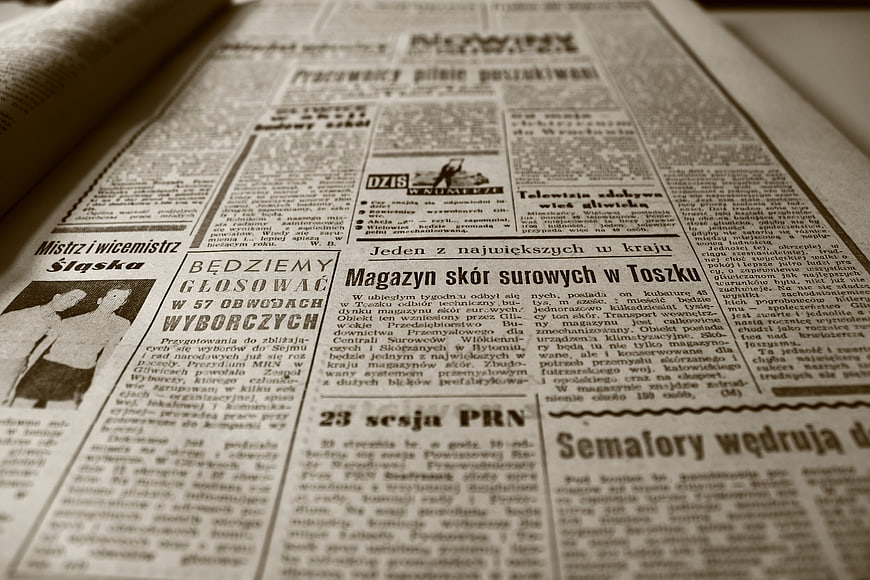 Vintage Polish Newspaper Page with Historical Headlines