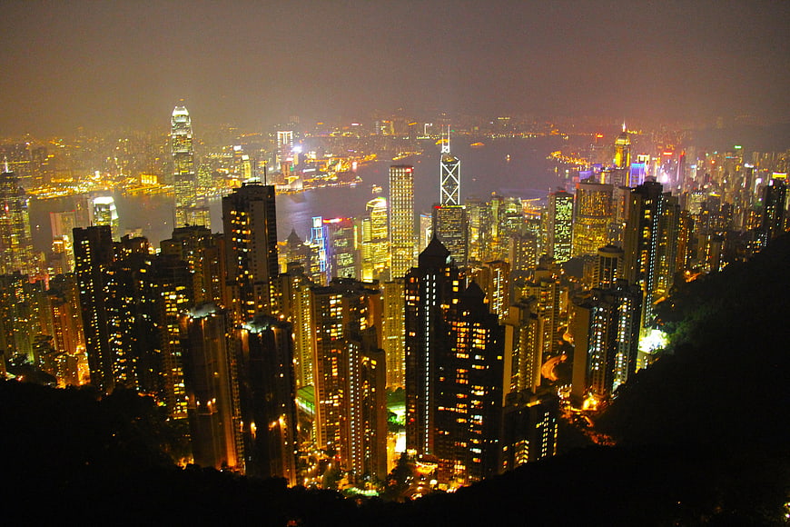 Hong Kong skyline night view from The Peak