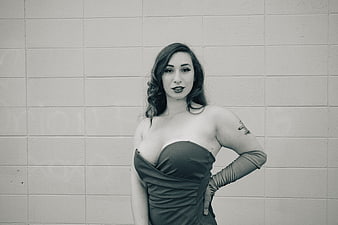 Vintage style portrait of woman in strapless dress