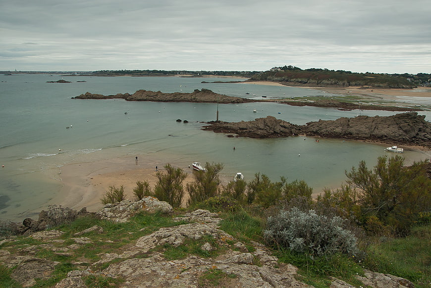 Coastal landscape of Saint-Lunaire, Brittany with rocky granite shoreline