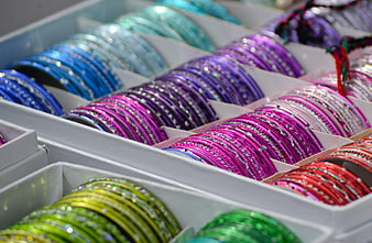 Colorful Stacked Bangle Bracelets in Market Display